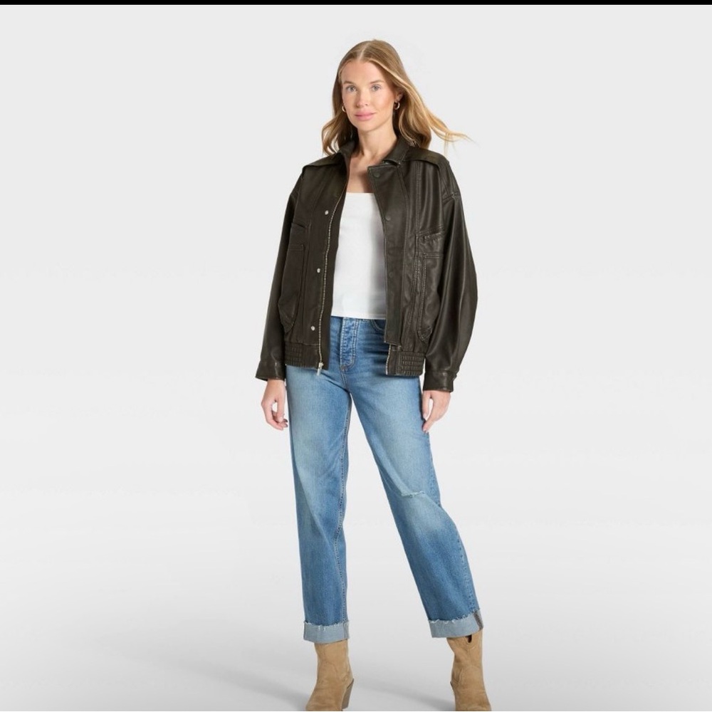 Source Unknown Olive Leather Jacket - image 3